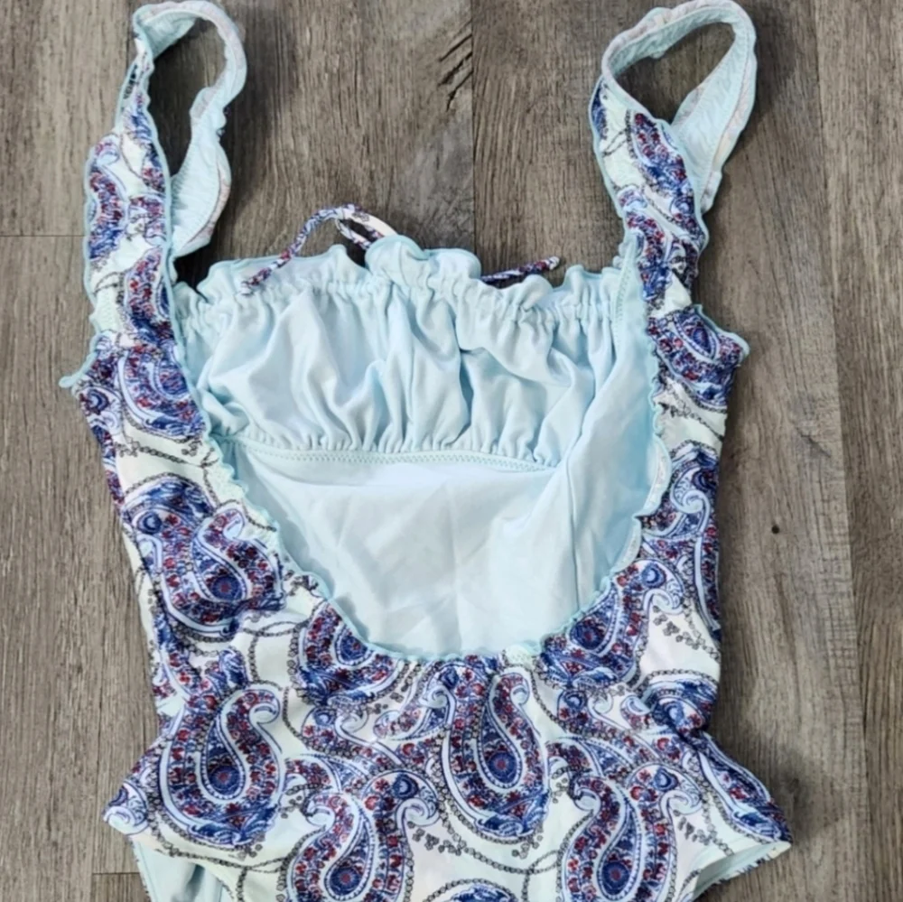 New!Frankies Bikini‎ Fawn Shime Ruffle One Piece Swimsuit